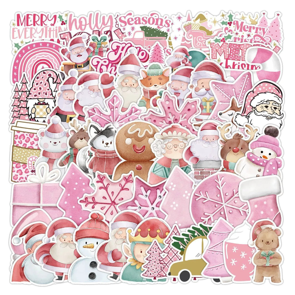 Pack of 50 cute Christmas decoration stickers, waterproof, for cars and electronics.