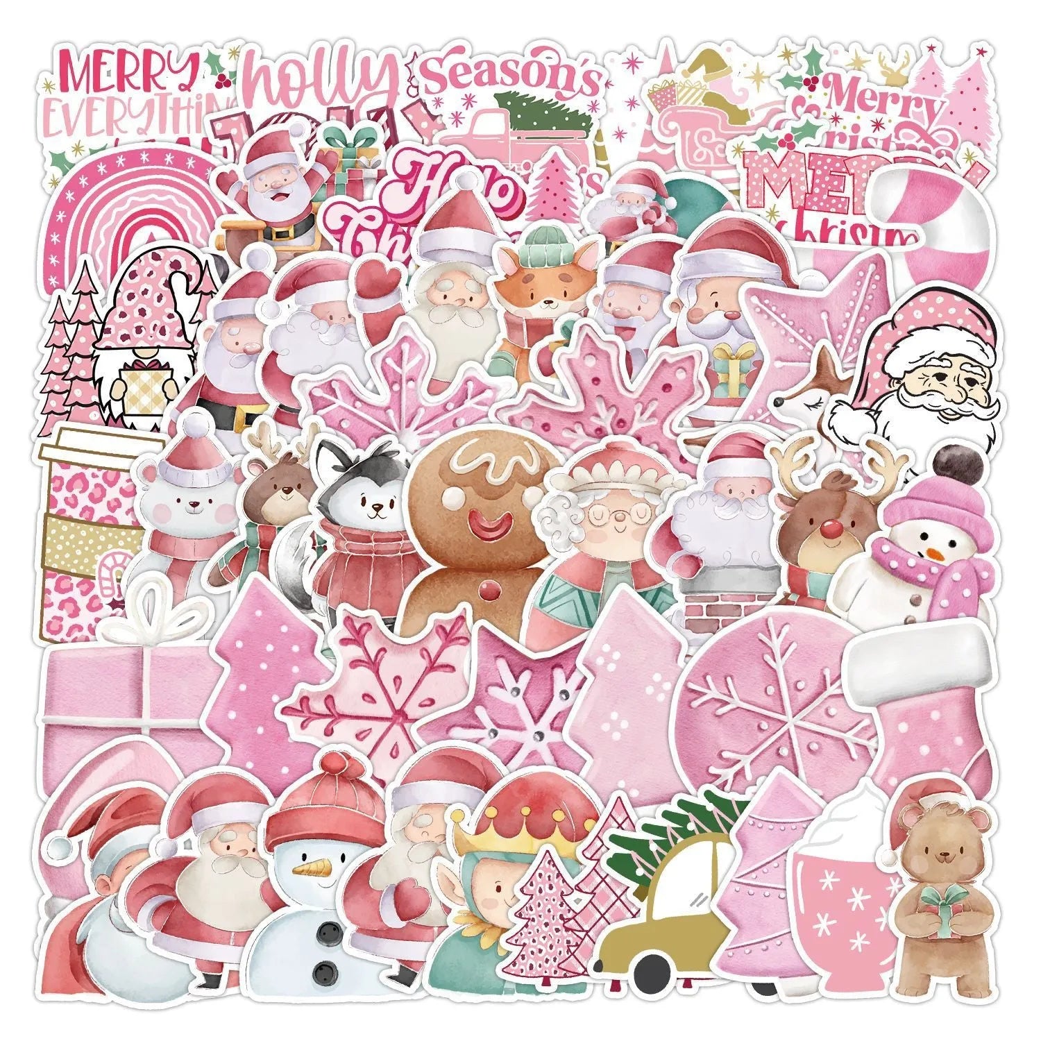 Pack of 50 cute Christmas decoration stickers, waterproof, for cars and electronics.
