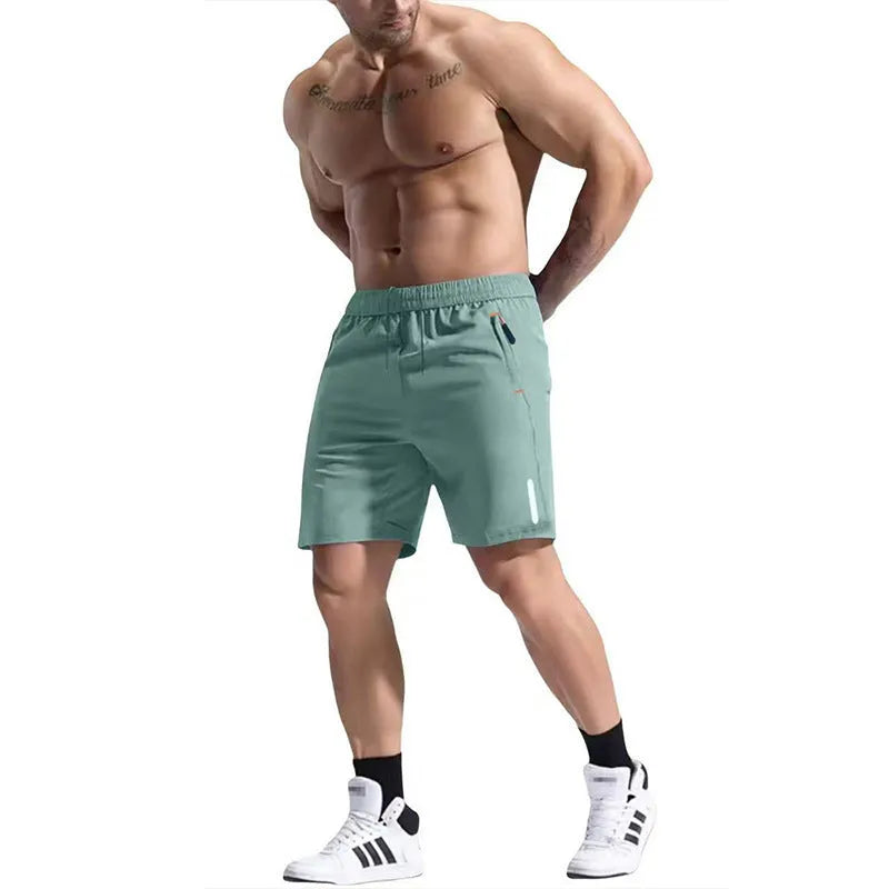 Men's grey elastic waist sports shorts made from a bamboo fibre blend fabric.