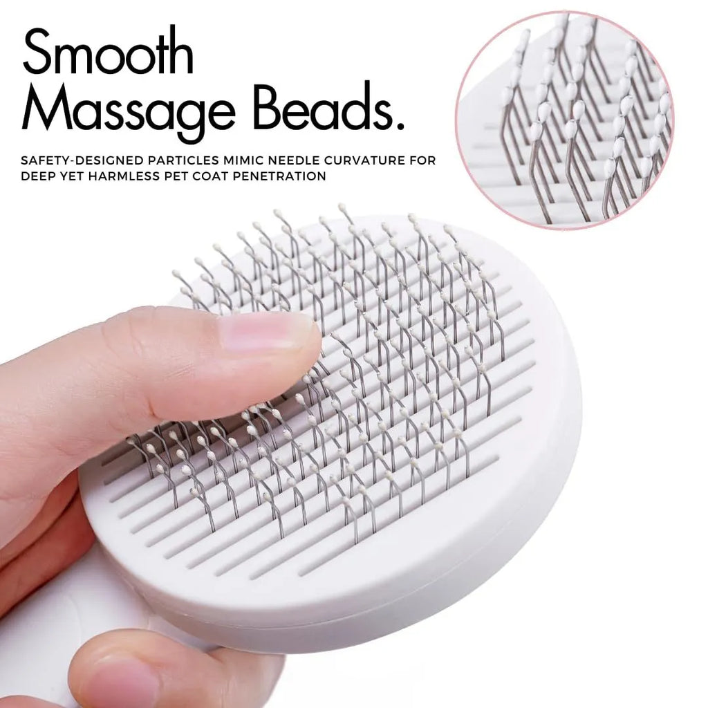 Blue self-cleaning slicker brush for dog and cat grooming on a white background