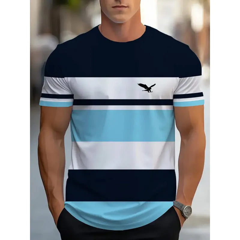 Men's short-sleeved T-shirt with digital 3D printing stripes pattern in loose fit for summer wear