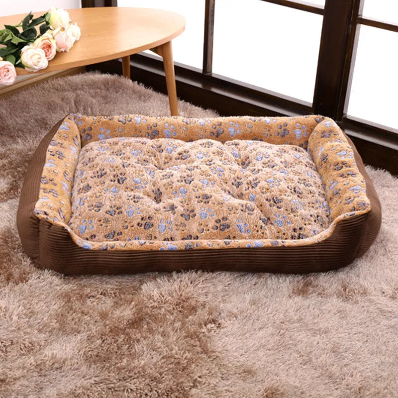 Soft plush dog bed for small pets in beige, shown in a basket-style design with raised bolsters.