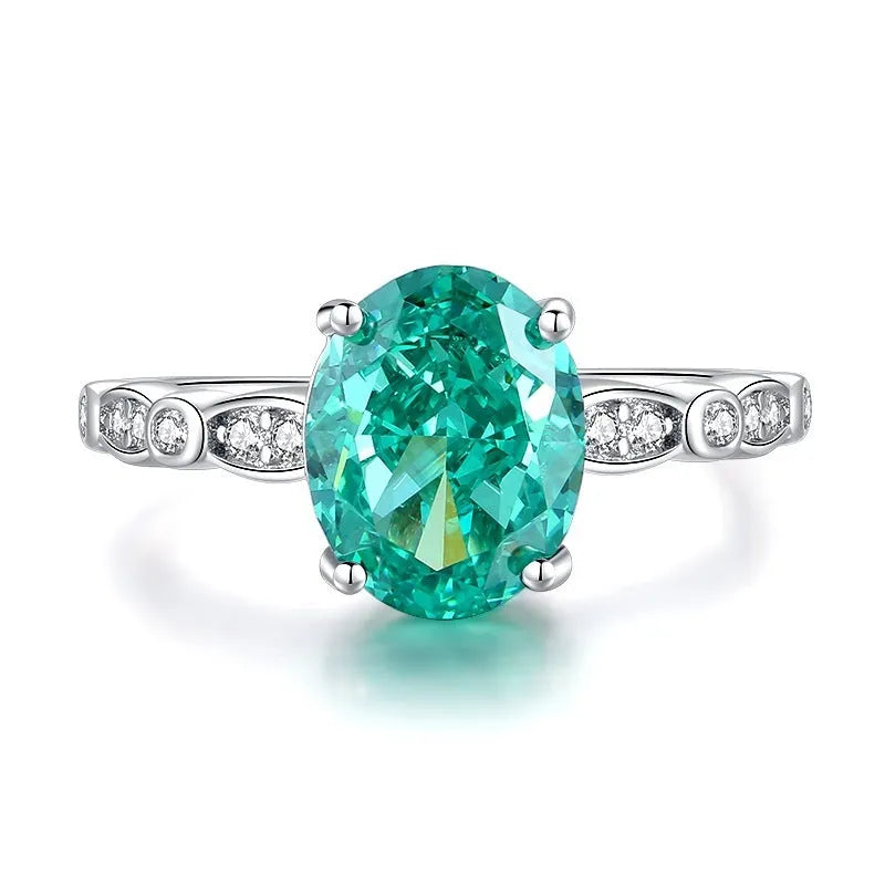 S925 sterling silver women's ring with geometric elliptical design featuring emerald stone and Palaibahao diamond inlay