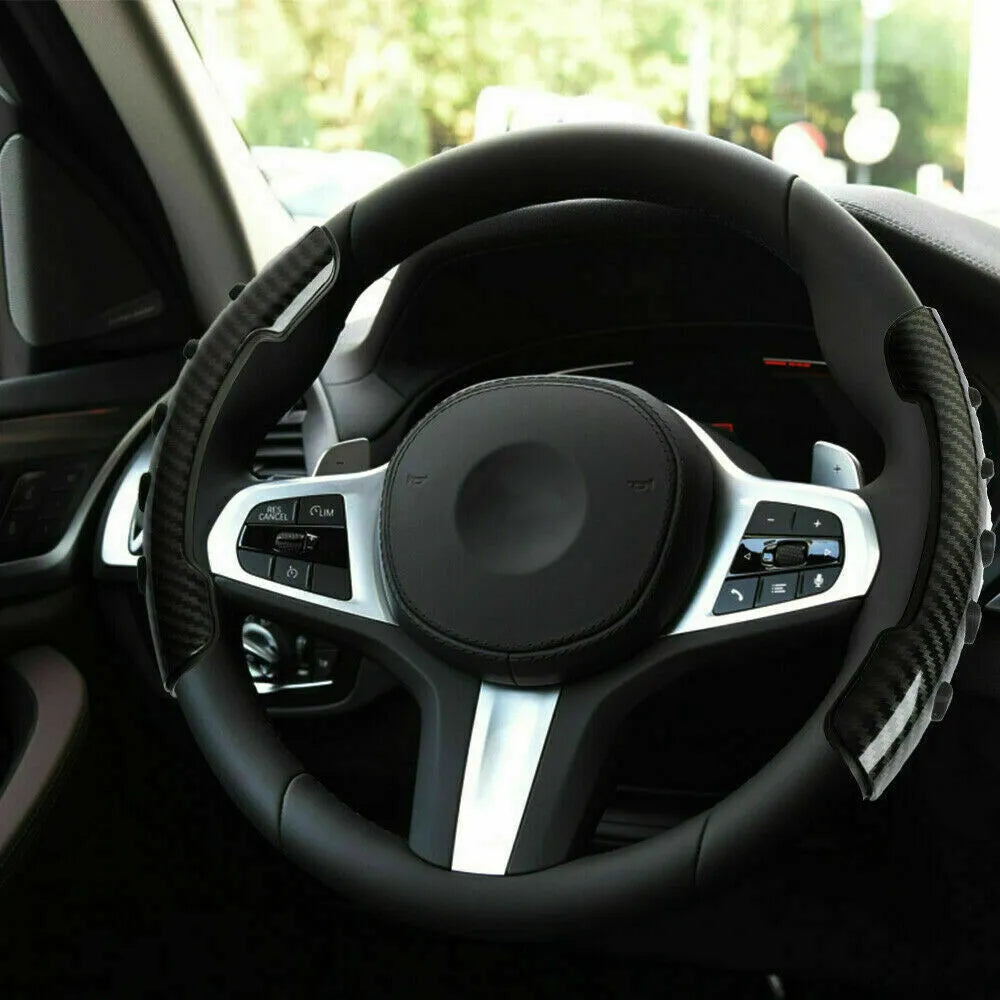 Carbon fibre black steering wheel anti-skid sleeve for universal 38cm fit.