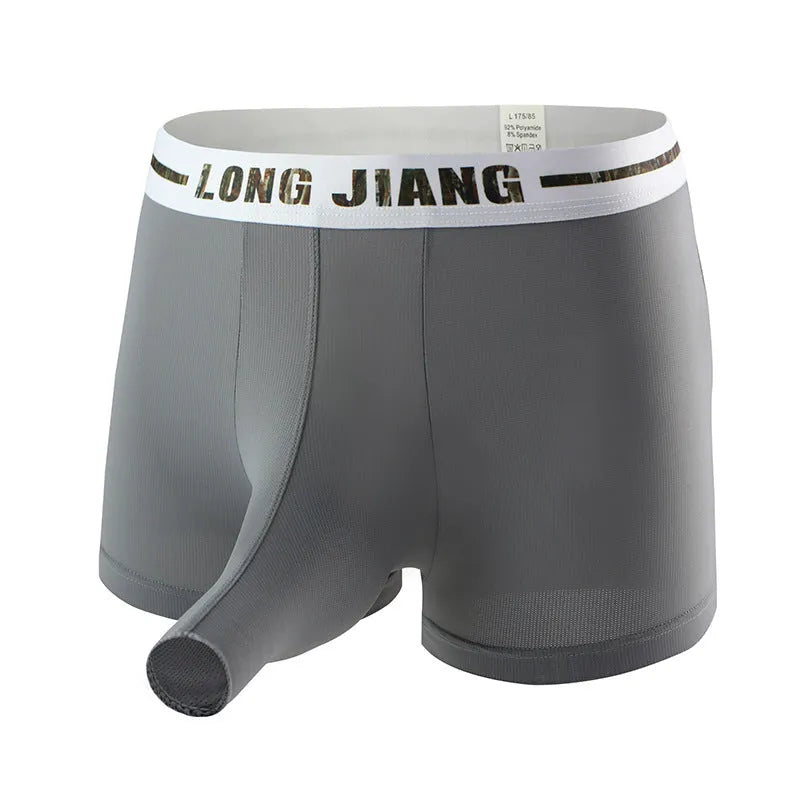 Men's ice silk trunk open boxer shorts in solid colours showing mid waist design