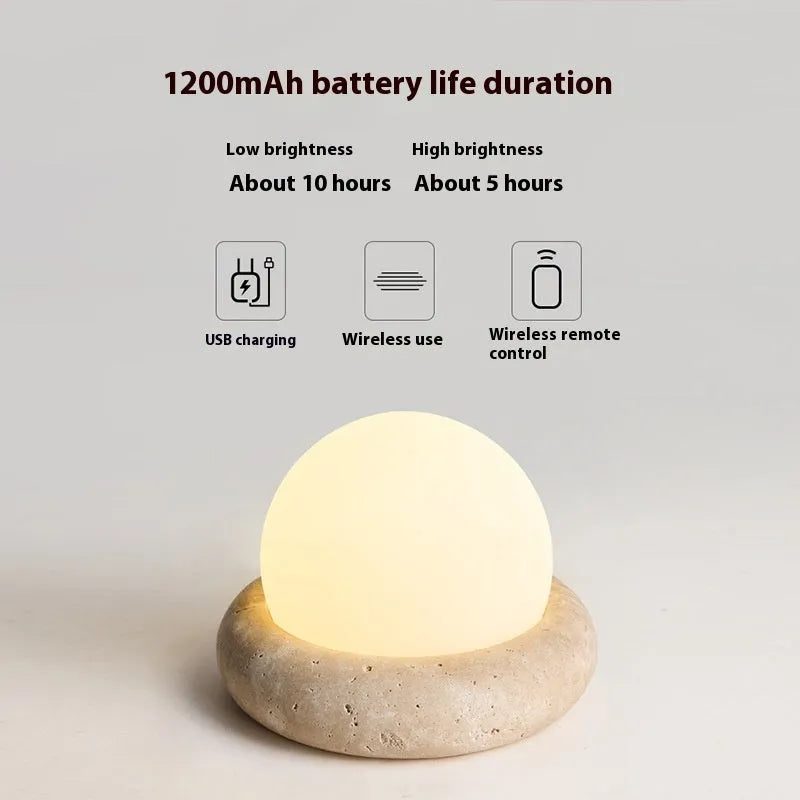 Modern simple bedside night lamp with remote control, yellow cave stone light, 15.5cm diameter