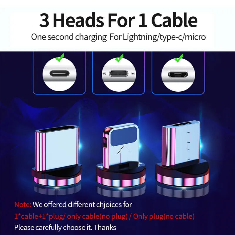 Magnetic data cable with interchangeable heads for iPhone, Android and USB-C devices