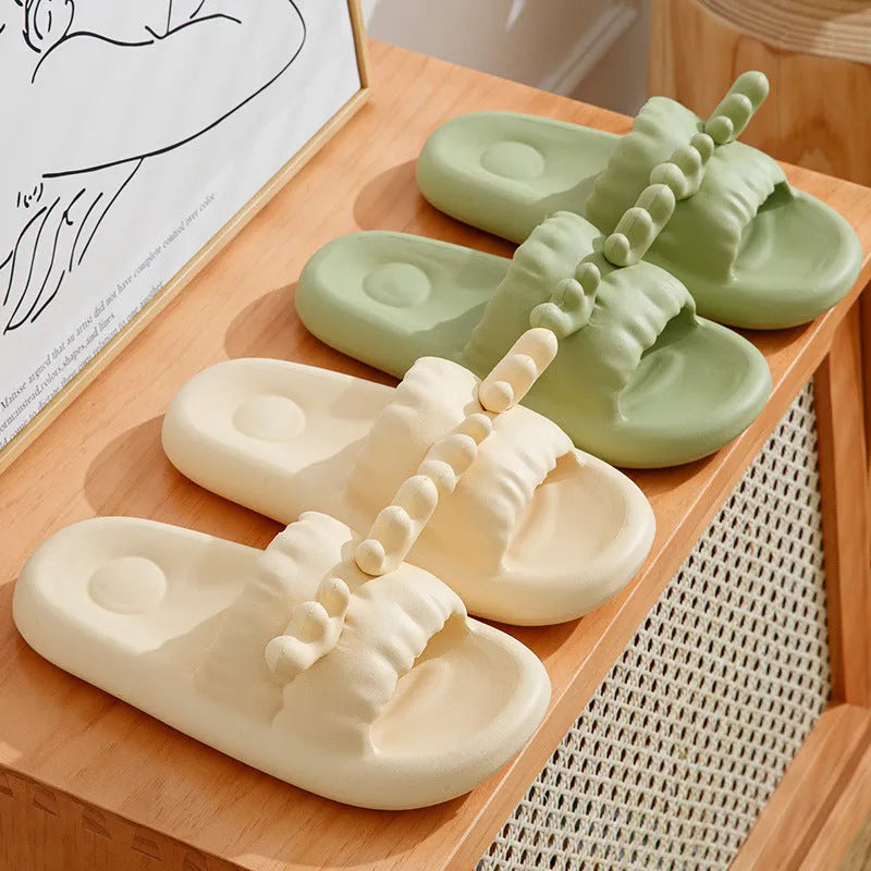 Deer horn design women's EVA house slippers in white, light yellow, green and dark gray colours
