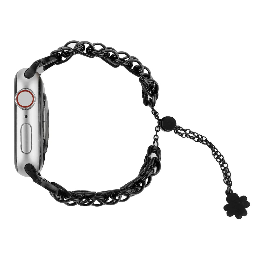 Stainless steel double row chain watch band for Apple Watch in black, silver, gold, rose gold, sport style