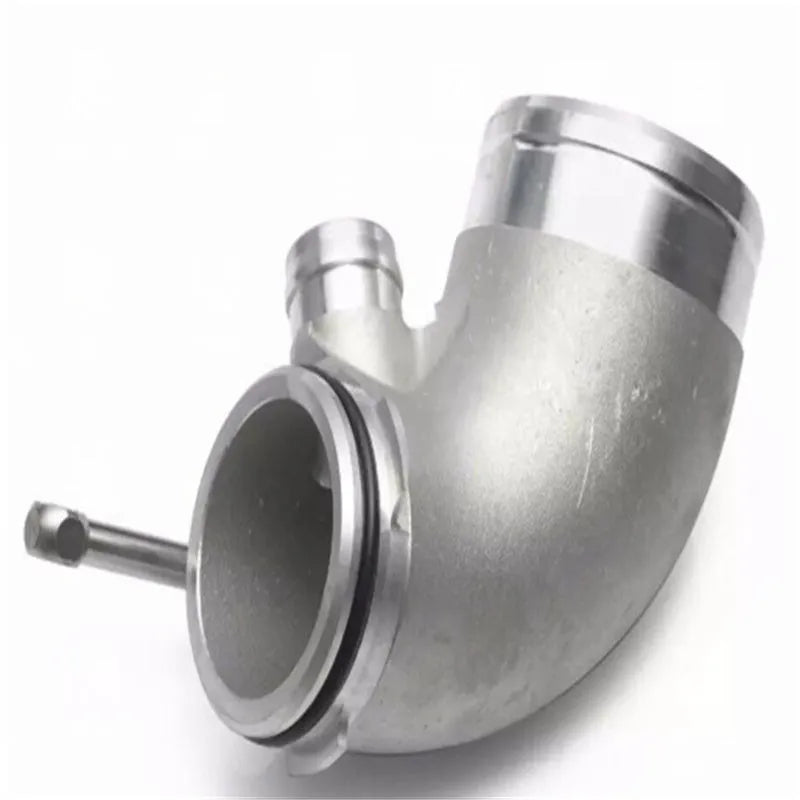 Black aluminium 90 degree turbo elbow connector for lateral engine positioning