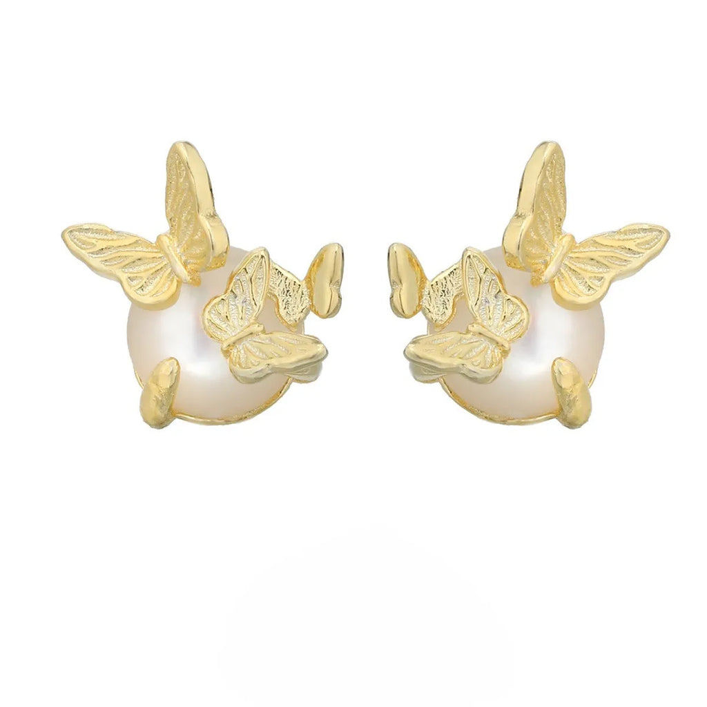 Butterfly ear studs in 925 silver with electroplated white gold or gold colour and original design