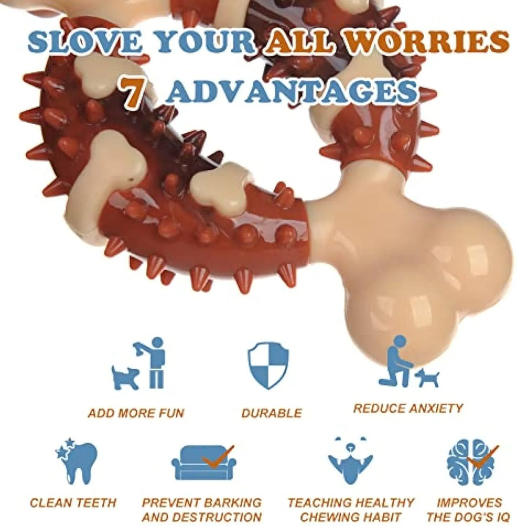 Natural rubber bone-shaped dog molar toy for teeth grinding in two size options