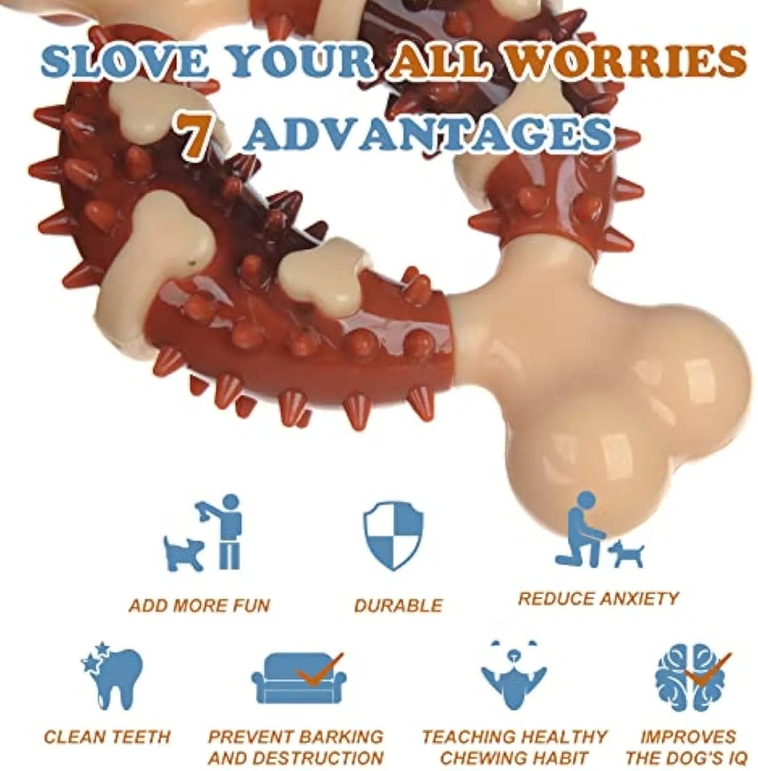 Natural rubber bone-shaped dog molar toy for teeth grinding in two size options