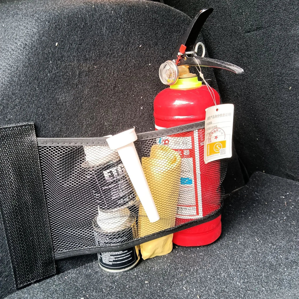 Elastic polyester mesh storage net for car boot organisation in 20x35cm and 20x45cm sizes.