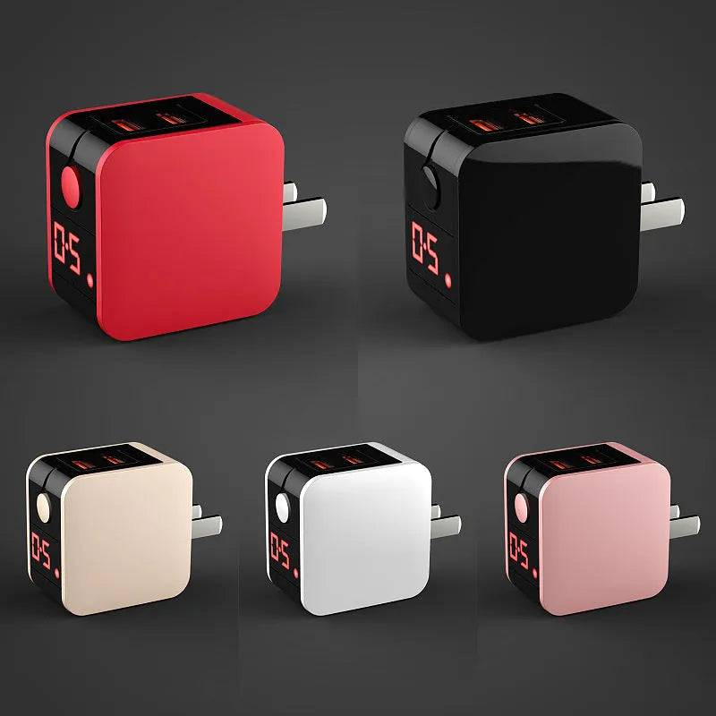 5V2.4A dual USB fast charging adapter with digital display showing charging status