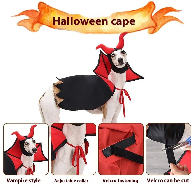 Black polyester pet vampire costume with cloak and pointed witch hat for Halloween