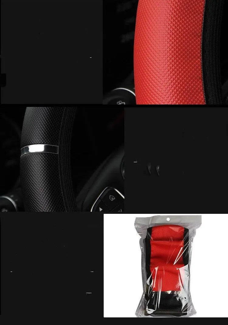 Foamed metal strip car steering wheel cover in black red colour for sedan universal 37-38cm fit