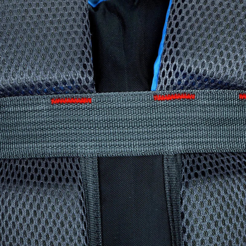 Large waterproof Oxford cloth travel backpack in red showing laptop pocket and double shoulder straps