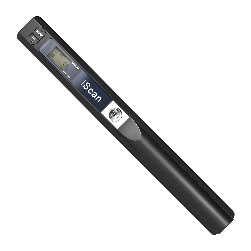 Handheld USB-C barcode scanner in black, blue, green, red, and silver colour options