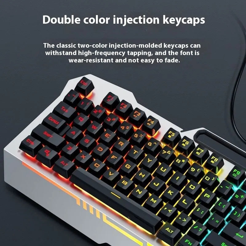 Mechanical gaming keyboard, mouse, and headset bundle in metal packaging with LED lighting