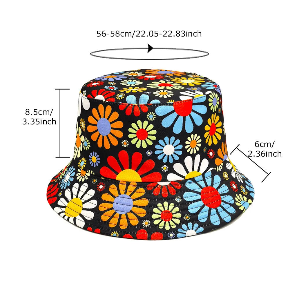 Colourful flower print bucket sun hat with dome crown in polyester fabric