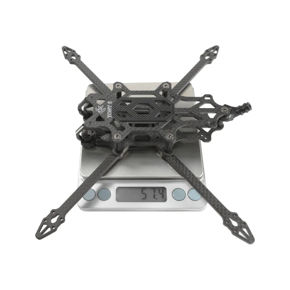 FlyFishnRC Tony 5 Sub250 carbon brazing FPV freestyle frame in black, 4mm arms, 215mm wheelbase