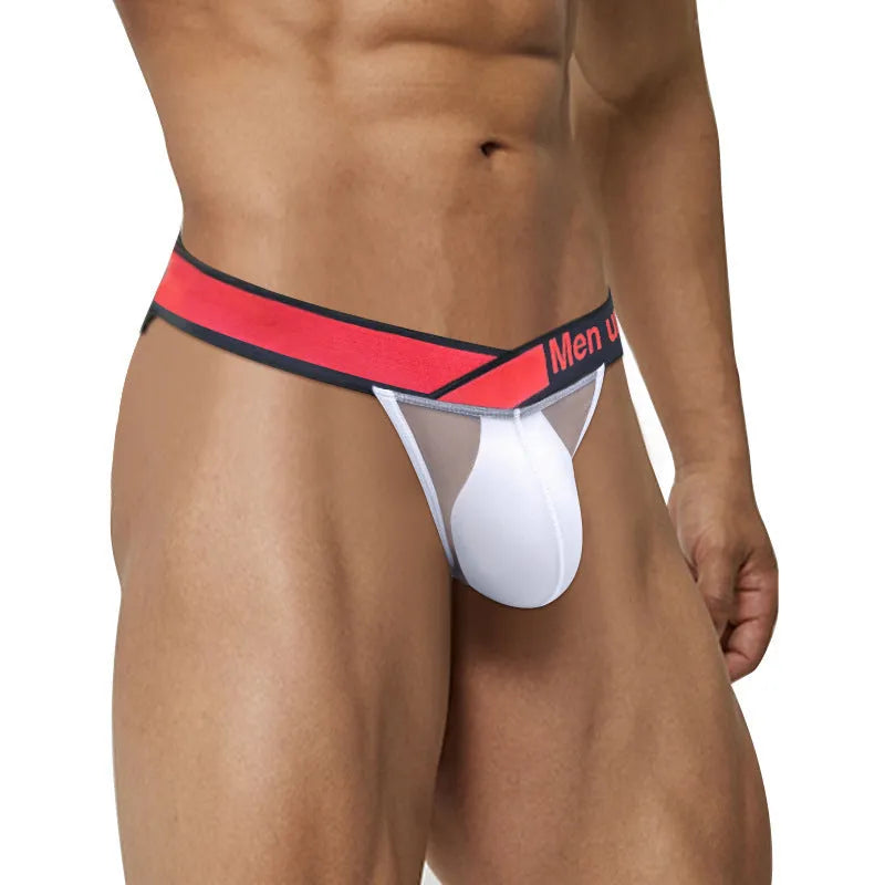 Men's transparent ice silk breathable briefs with large V gradient high fork design in black colour