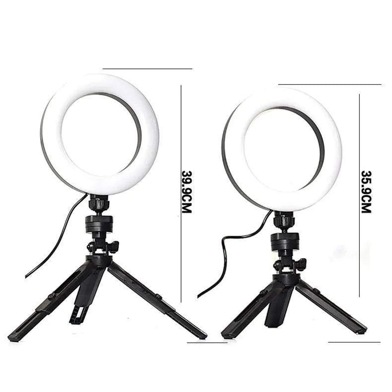 Black desktop smartphone tripod kit with adjustable fill light for live streaming