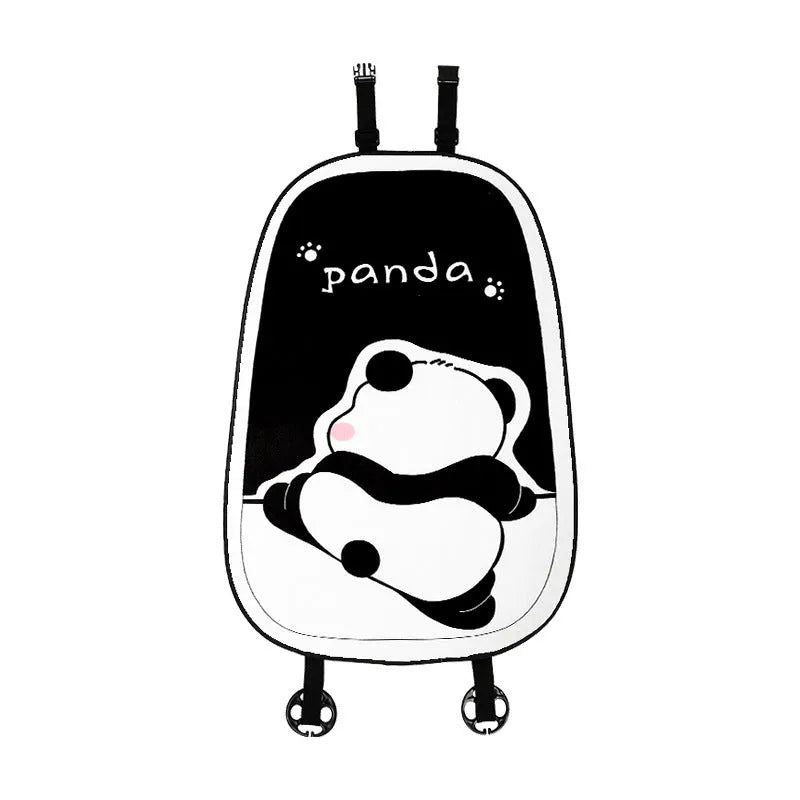 Plush cartoon panda car seat cushion set with front and rear covers, backrest, headrest, and lumbar support in winter design