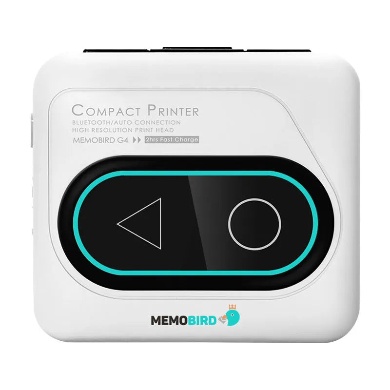 Portable Bluetooth thermal printer in avocado green, pink, small yellow duck or white colours