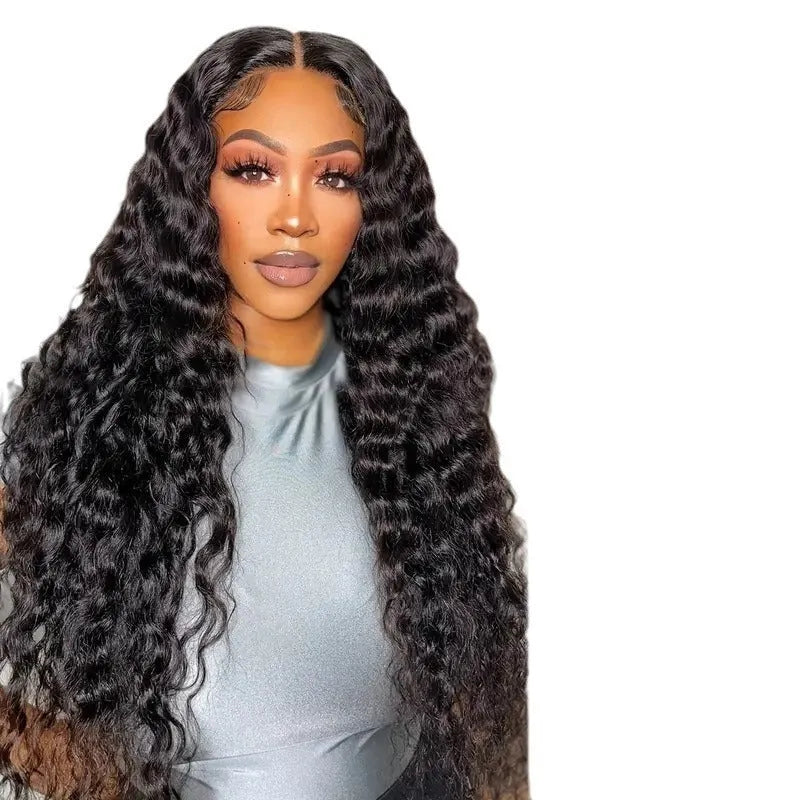 Fashion front lace synthetic wig with long curly hair and side bangs, available in multiple colours and sizes from 6 to 32 inches
