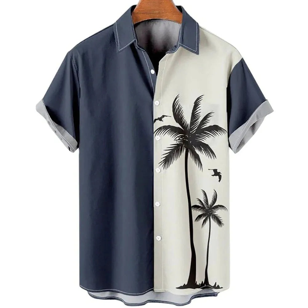 Men's slim fit short sleeve shirt with 3D floral pattern in lightweight polyester fabric