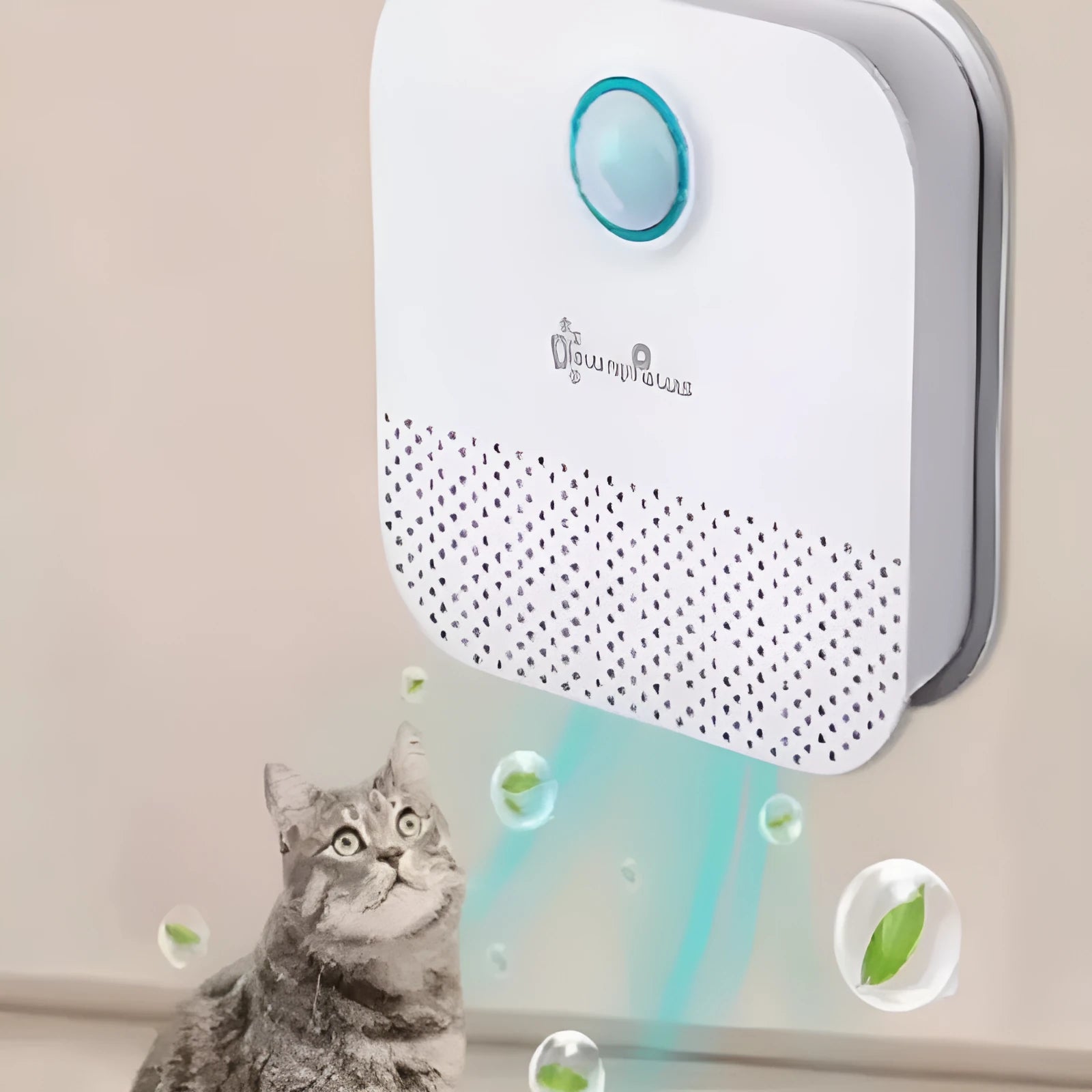 DownyPaws white 4000mAh smart cat odour purifier measuring 9.2x9.2x4 cm