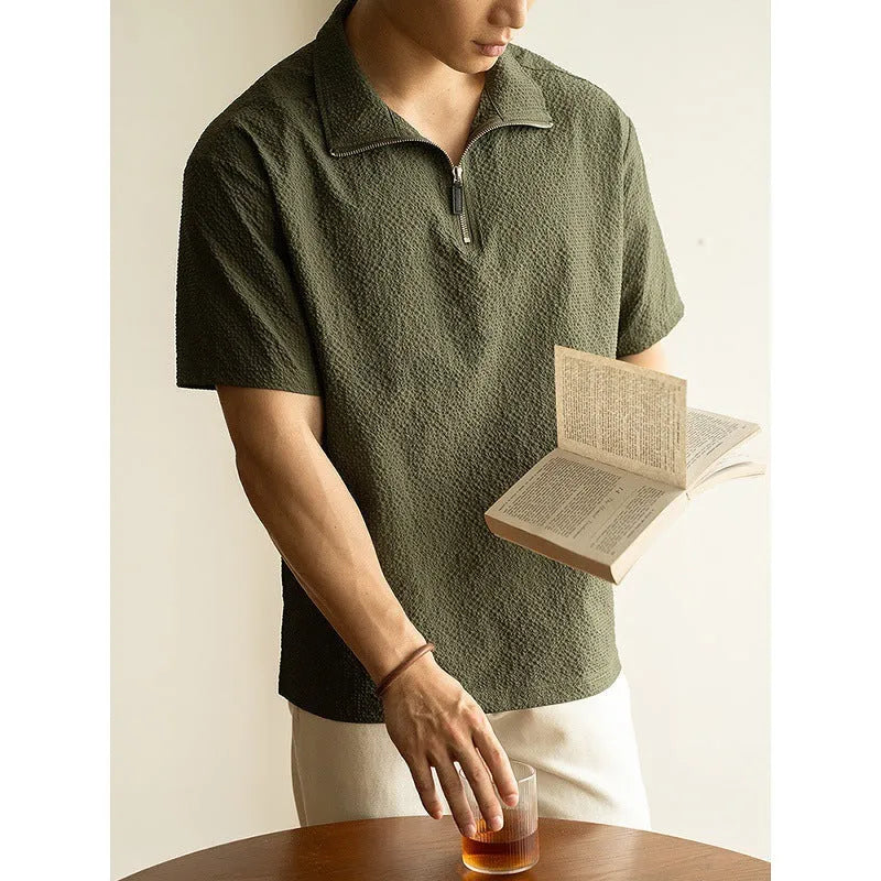 Men's loose fit short sleeve T-shirt in cedar green made from quick-drying Ice Silk polyester fabric