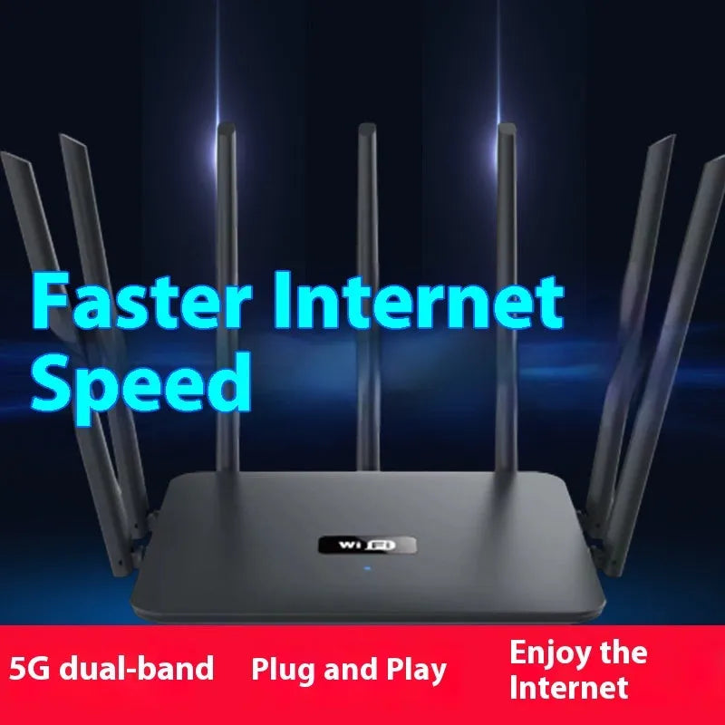 Dual-band Gigabit WiFi router with adjustable antennas in black or white colour options