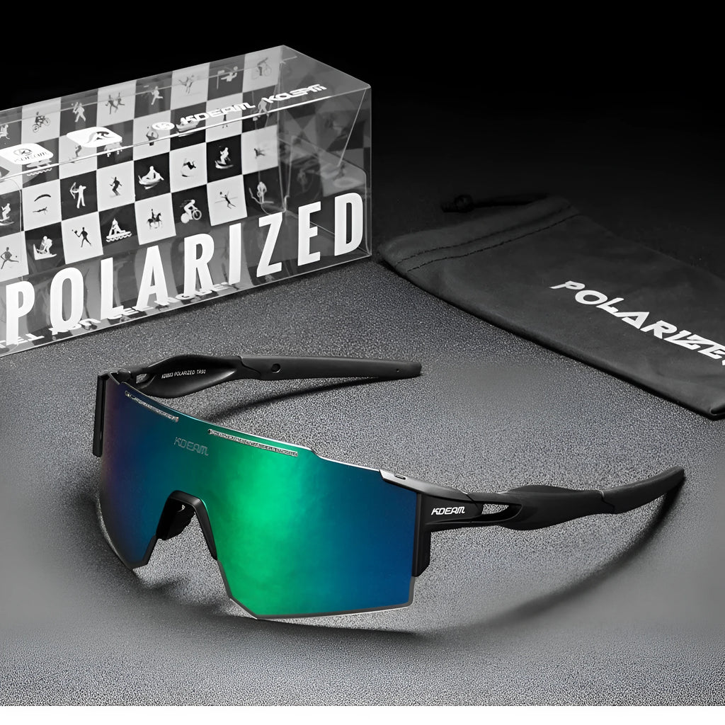 Ultralight polarised sports sunglasses with frameless TR90 frame in multiple colour options.