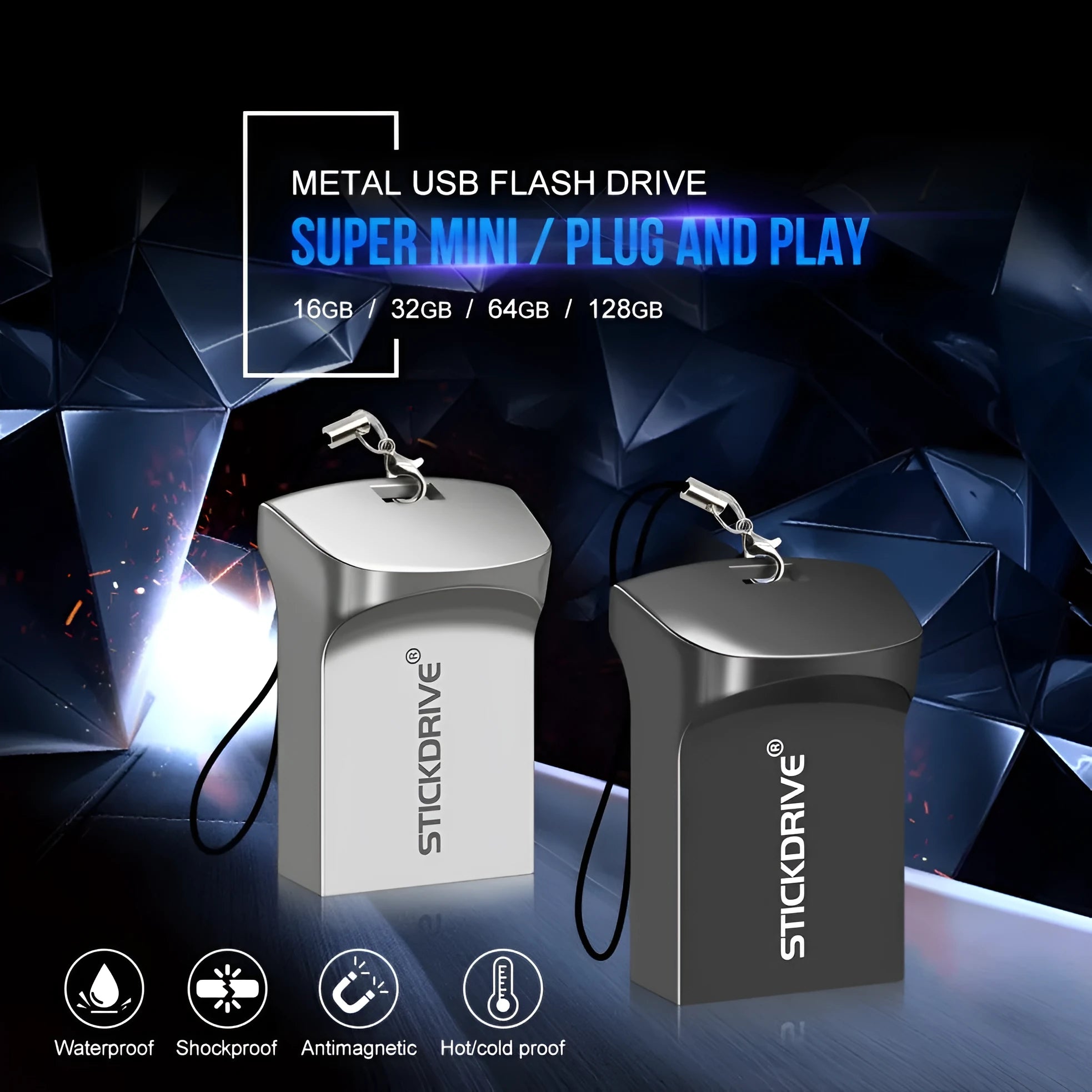 Silver metal USB flash drive on a black chain necklace for wearable data storage.