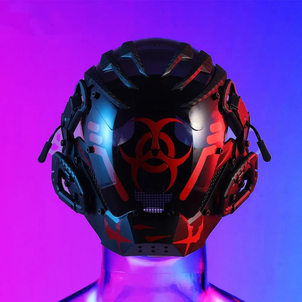 Black full face bioweapon helmet mask for cyberpunk costume parties and events