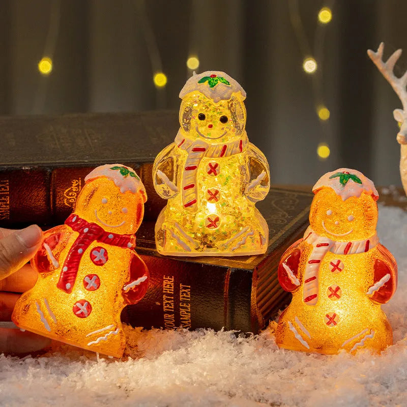Glowing LED gingerbread man Christmas ornament with modern design and coloured scarf