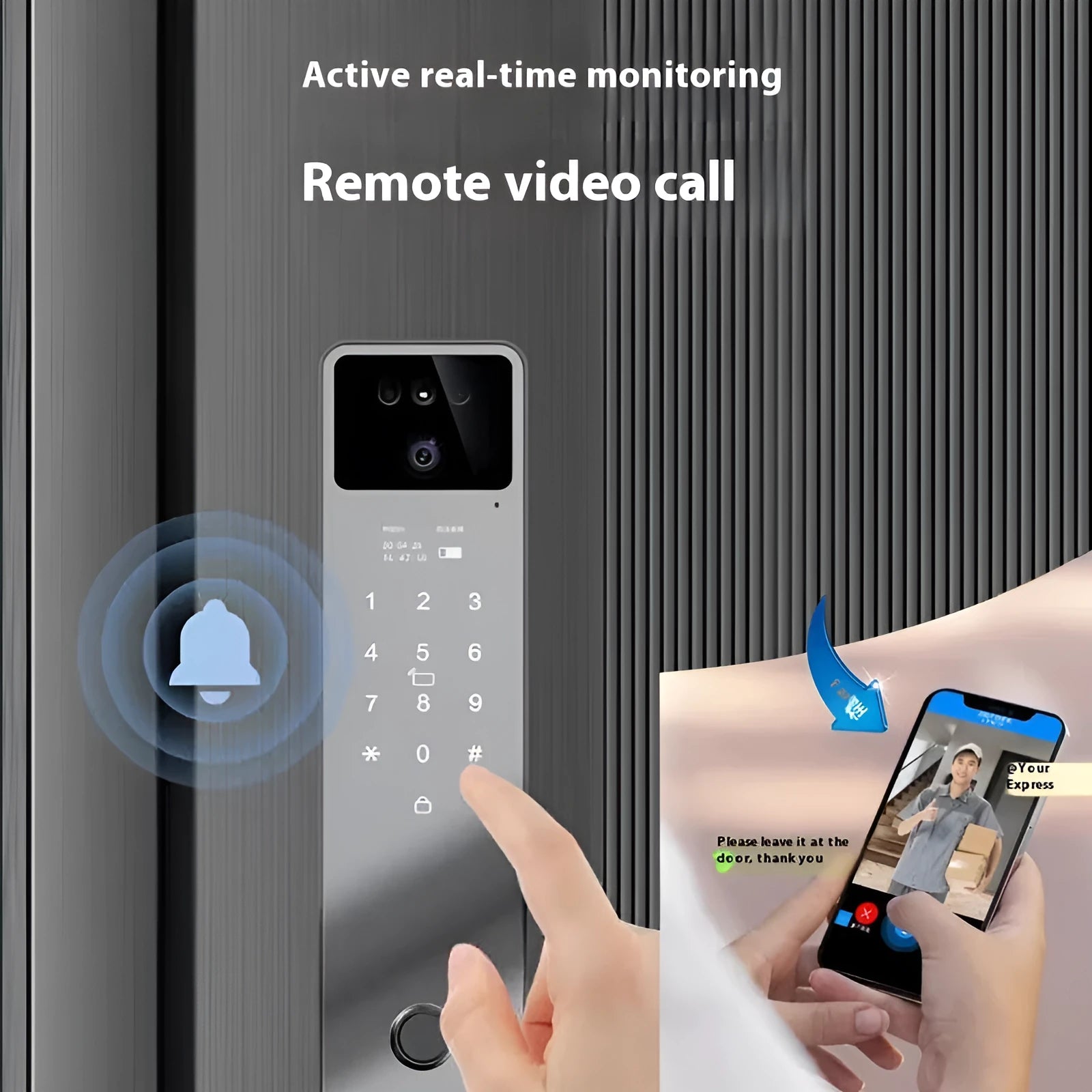 Face recognition fingerprint password smart door lock with aluminium alloy body and USB-C charging port