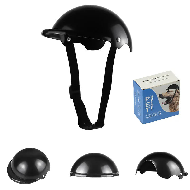 Small S size plastic pet helmet for dogs and cats in pink, black, yellow, or green.