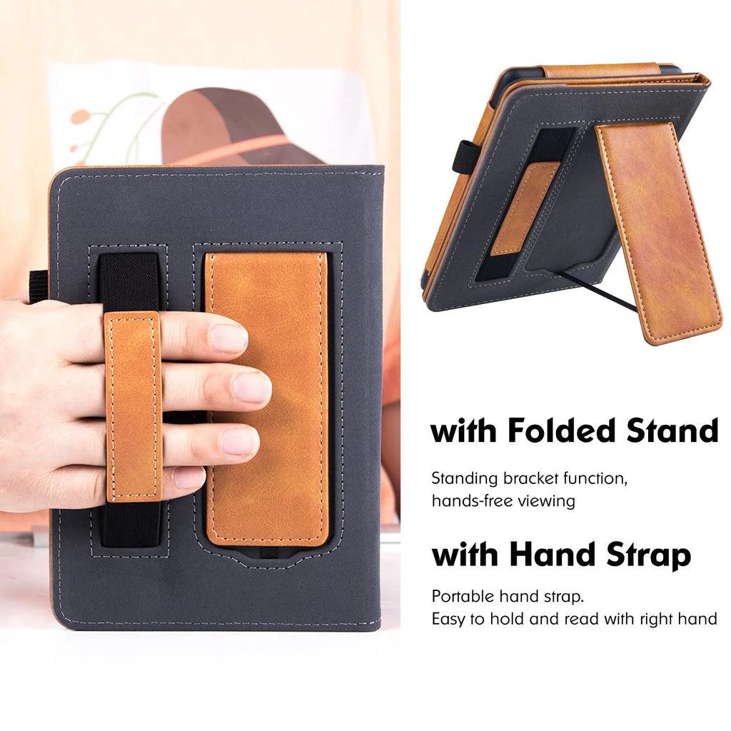 Kindle Paperwhite 11 leather case with wrist strap bracket in multiple colour options
