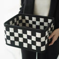 Checkerboard woven felt folding storage basket measuring 37x29x19.5cm