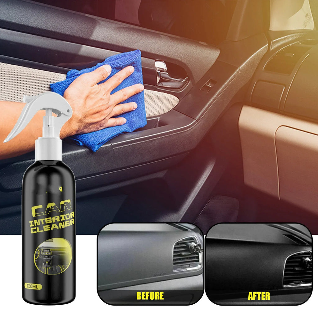 120ml bottle of car interior cleaner for leather and plastic dashboard maintenance.