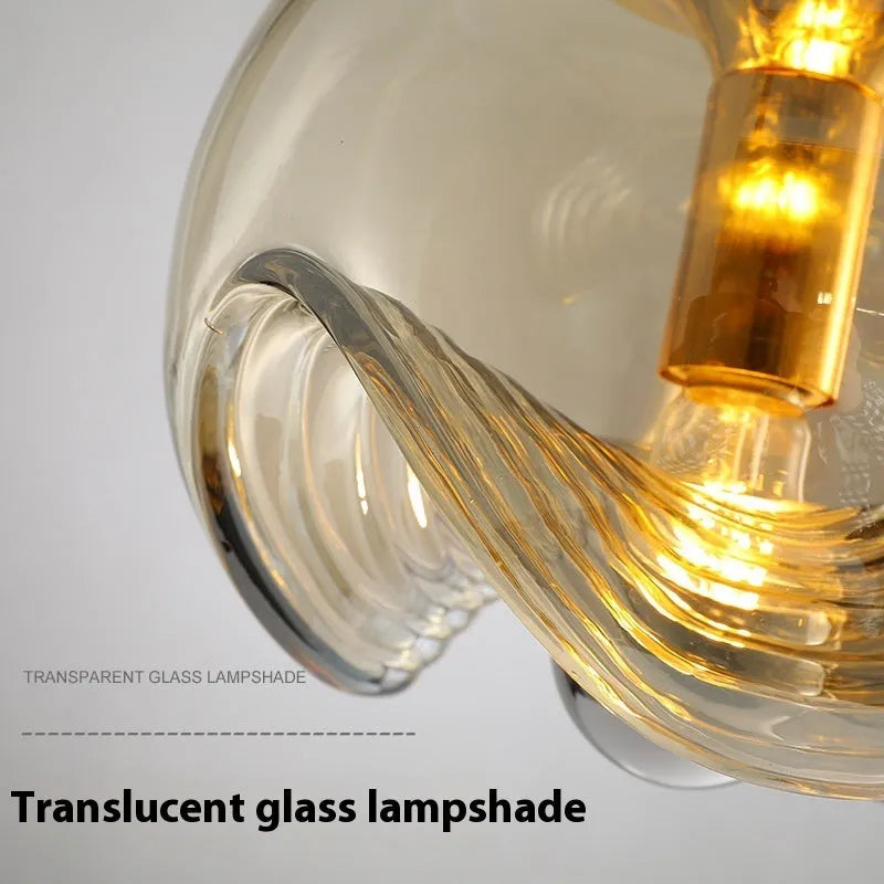 Modern minimalist glass chandelier ceiling light fixture 250mm diameter transparent amber smoky grey options