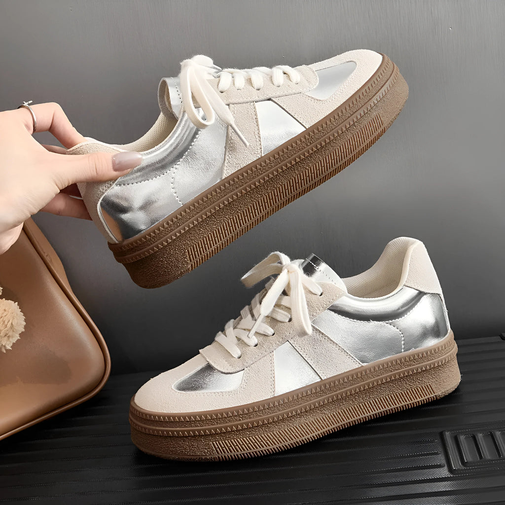 Retro round toe board shoes with cross shoulder straps in milky white colour.
