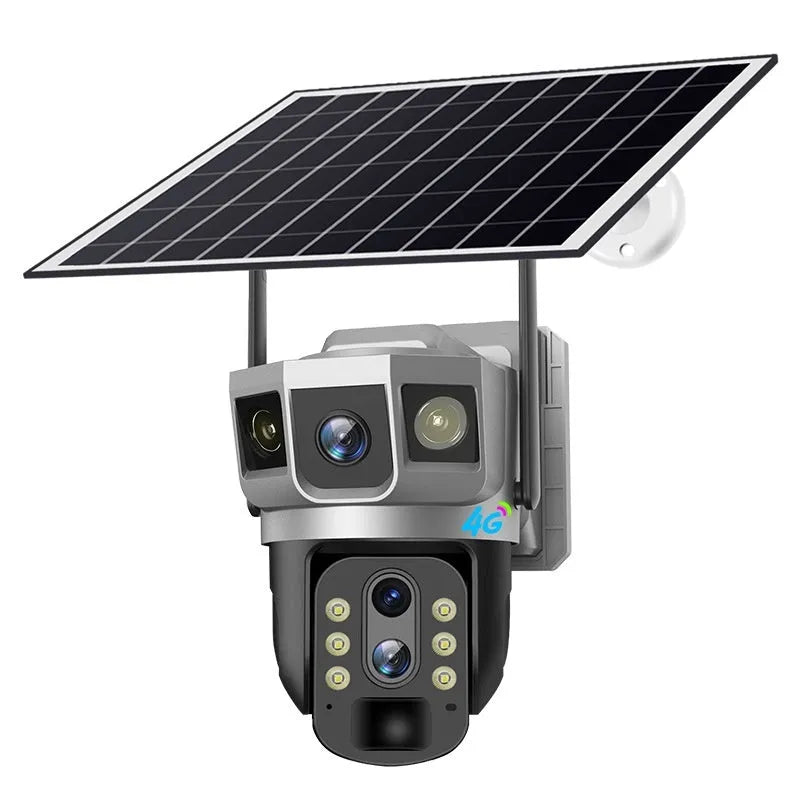V380 outdoor security camera with solar panel on wall mount