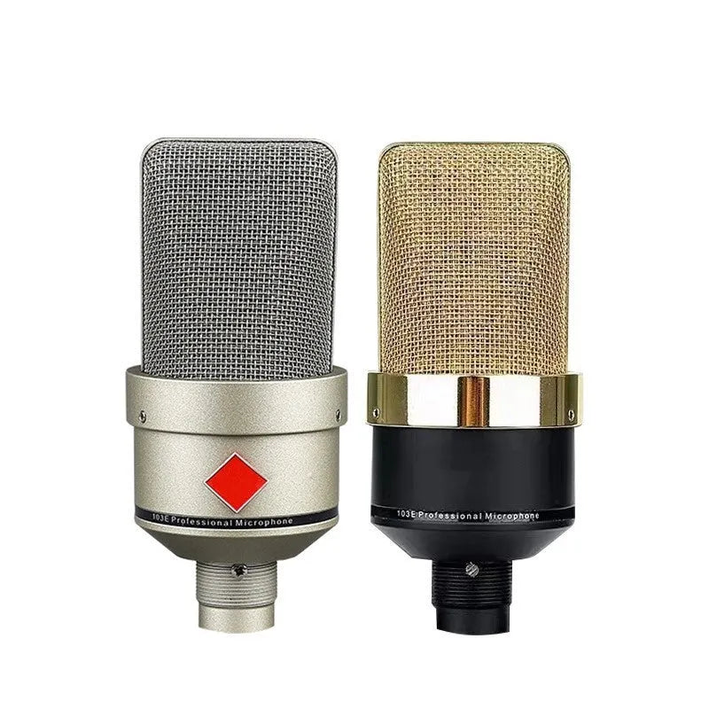 Wired condenser microphone with stand in champagne gold or black gold for vocal recording and live broadcast