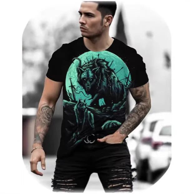 Retro 3D animal print men's t-shirt in polyester bird eye cloth fabric with digital printing