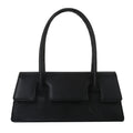 Women's black PU leather square handbag with single shoulder strap and stitching detail